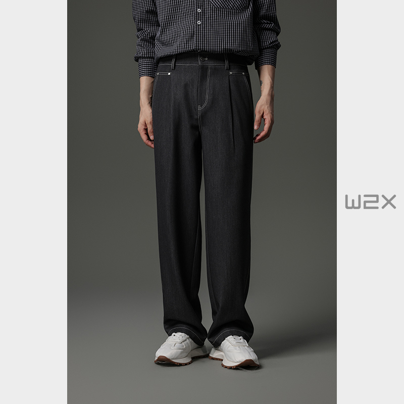 辑明线牛仔拼接风格休闲裤