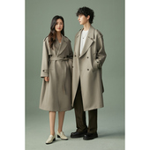 w2x春秋季 翻领外套 系带高级感德式 战壕风衣女中长款 2024新款