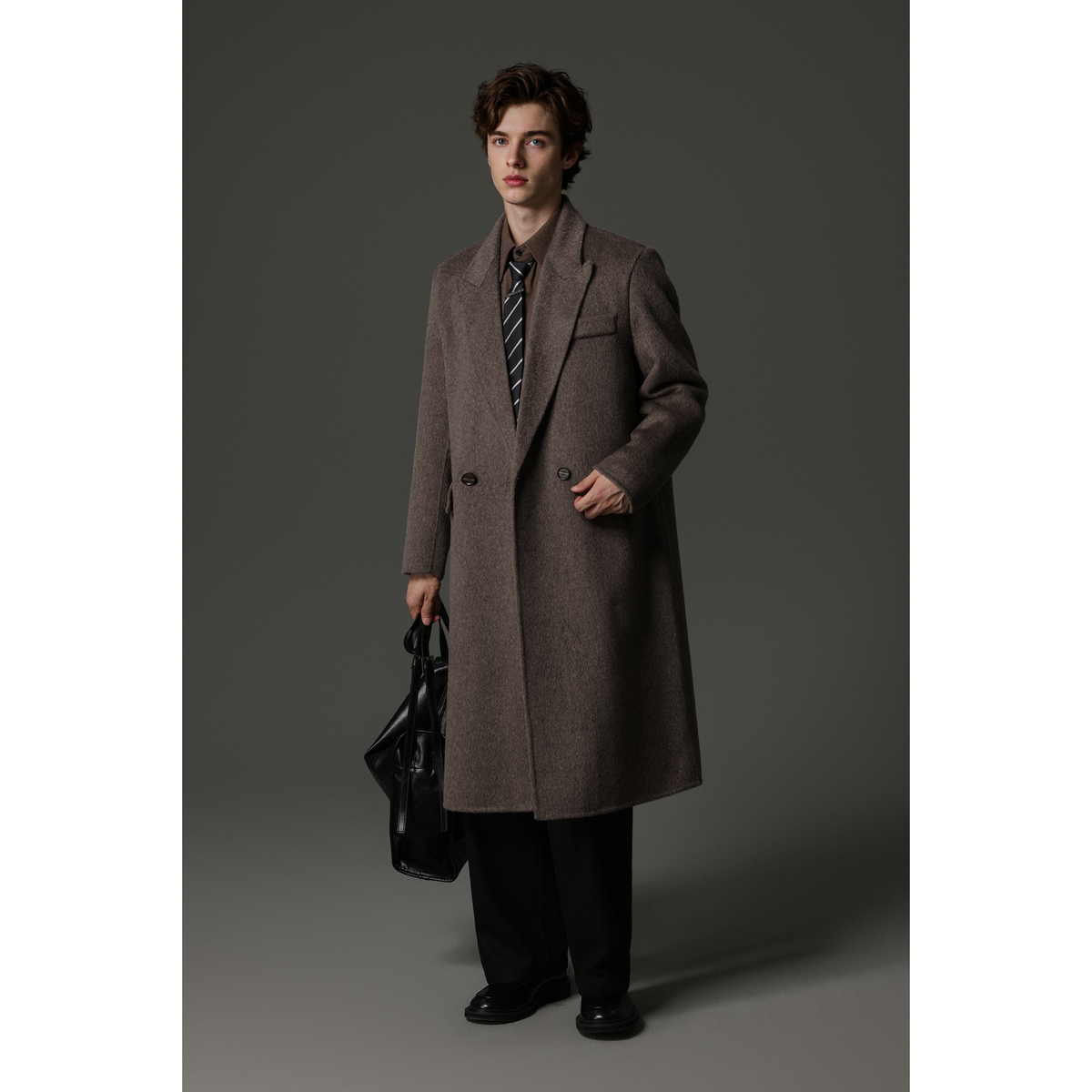 w2x2025秋冬新款双面呢大衣外套男款纯羊毛冬装加厚中长款风衣男