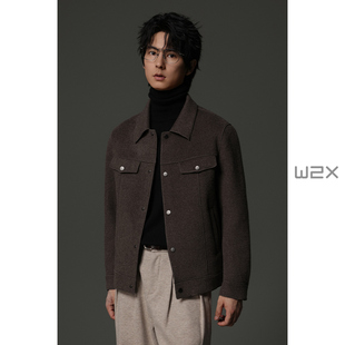 w2x秋冬季 外套设计感上衣 950g双面羊毛呢子夹克正肩百搭休闲短款