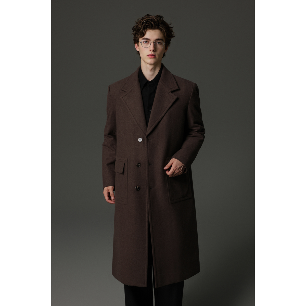 w2x冬季男装西装领大衣长款纯毛风衣外套濮院双面呢子男士高档新