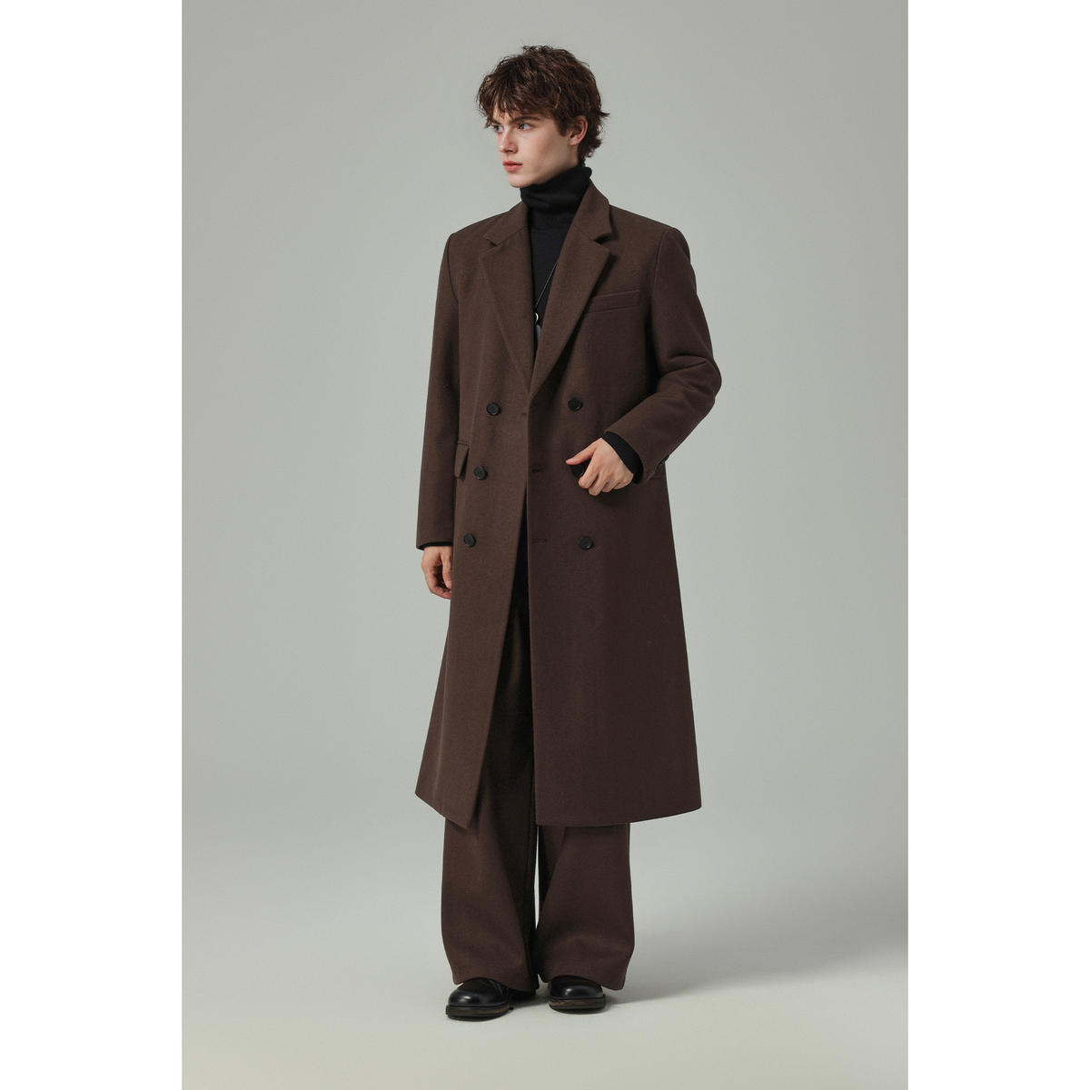 w2x宽松休闲羊毛呢大衣秋冬季男装呢子外套中长款风衣加厚款保暖