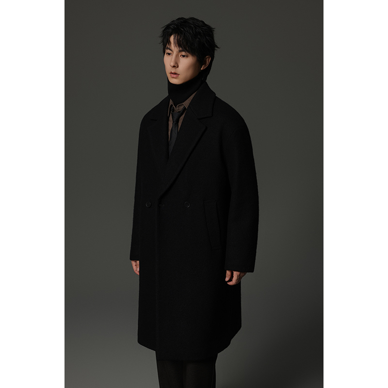 w2x中年男装冬款纯毛大衣毛呢外套呢子风衣短款高级感双排扣休闲