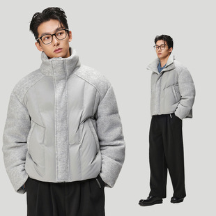 w2x冬季轻便鸭绒羽绒服男短款男士外套面包服保暖加厚羊毛呢冬装