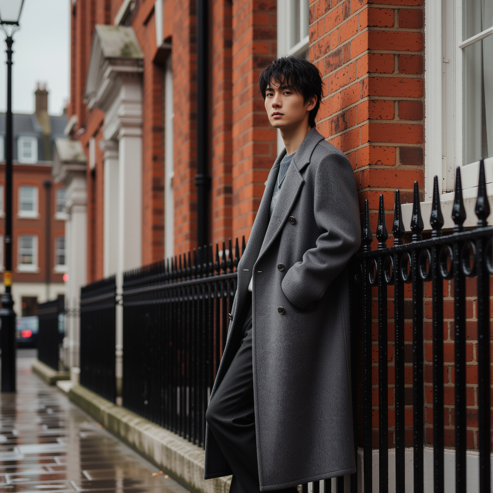 w2x秋冬季羊毛呢大衣男士风衣过膝男装加厚双排扣外套双面呢冬装