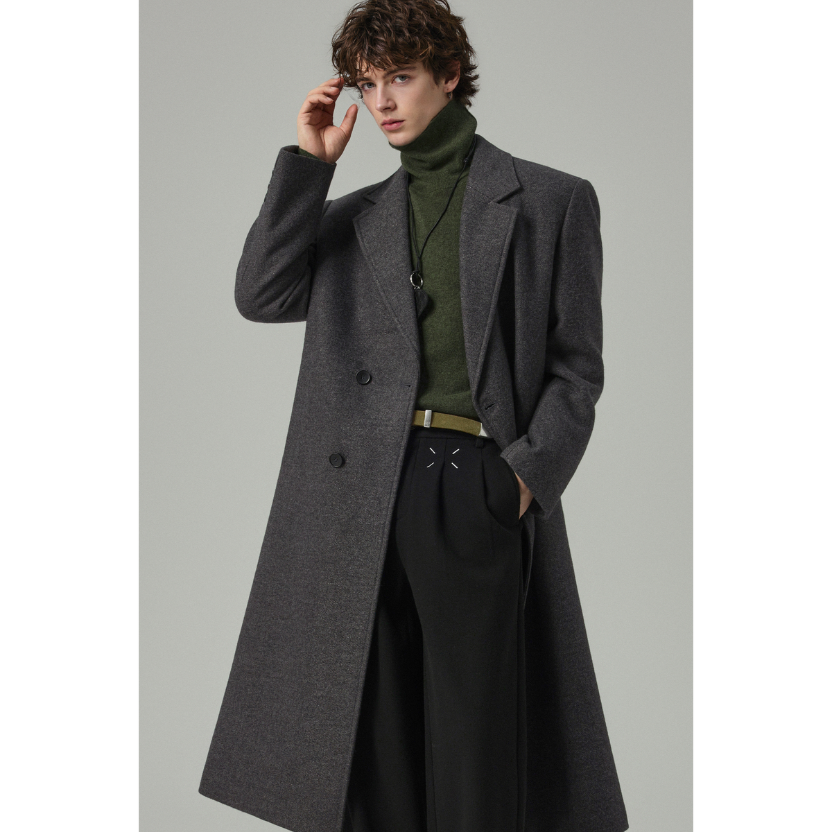 w2x西装外套加厚款秋冬季毛呢大衣中长款风衣男士翻领宽松时尚潮