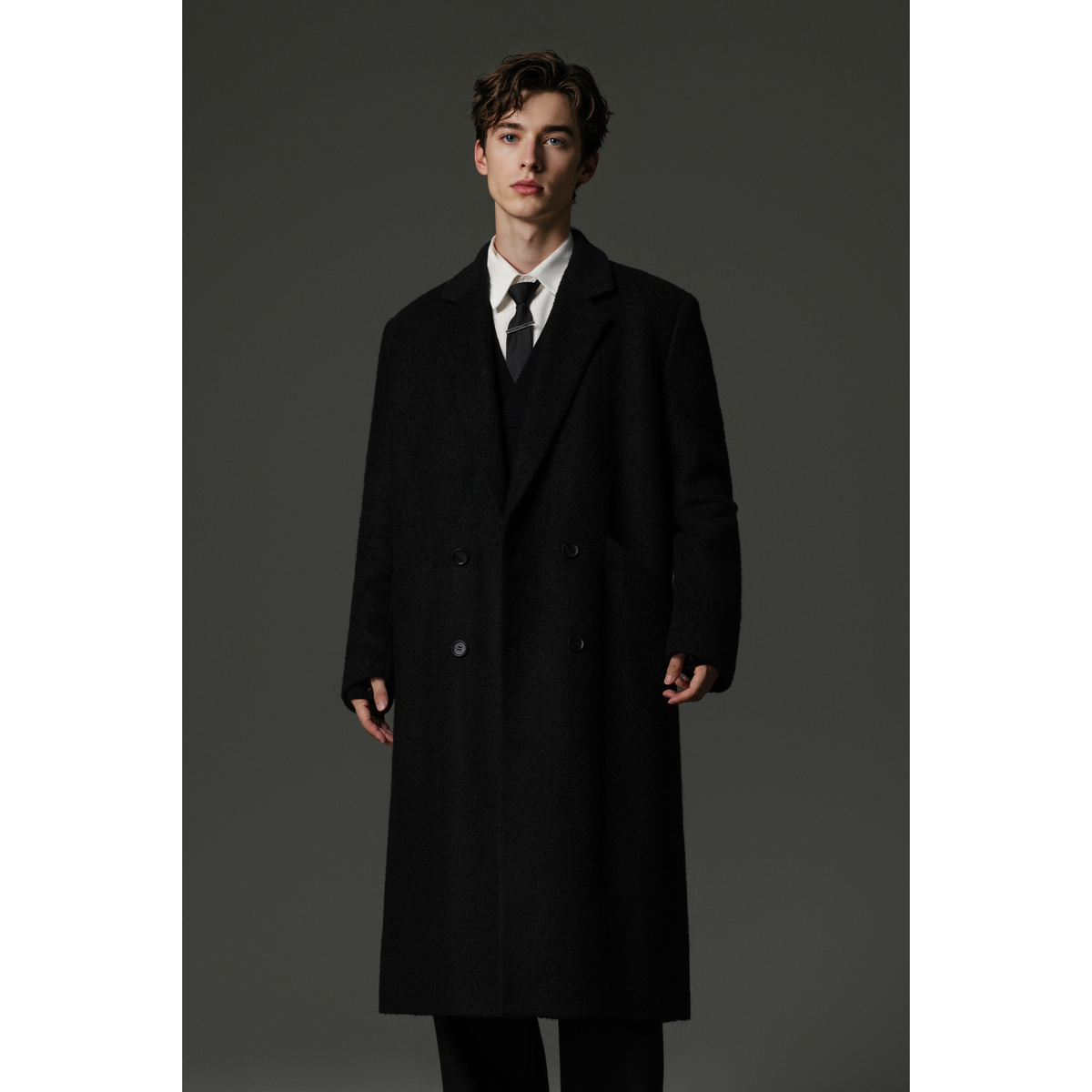 w2x秋冬季高端休闲男装男士羊毛大衣外套双面呢加厚长款风衣新款