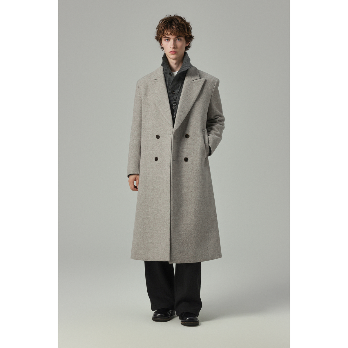 w2x西装外套加厚冬季毛呢大衣男士中长款风衣设计感男款外衣过膝