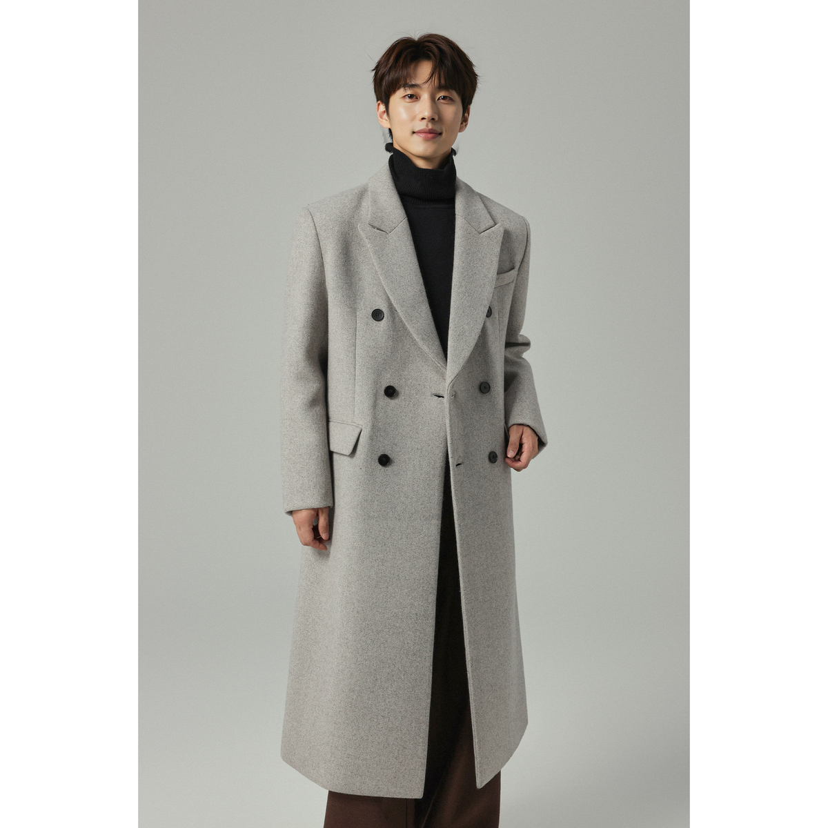 w2x2025年新款冬季加厚羊毛呢大衣男士长款过膝外套风衣纯色高级
