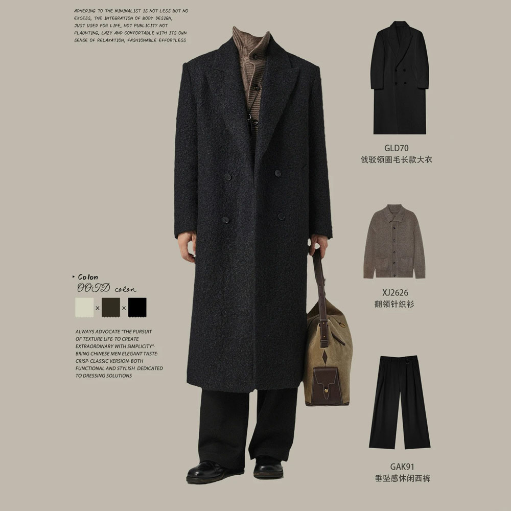 w2x秋冬款双面毛呢大衣冬季西装加厚时尚男士冬装中长款外套风衣