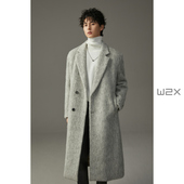 绵羊毛大衣男中长款 w2x冬季 重磅加厚水波纹大长款 高级感妮子外套
