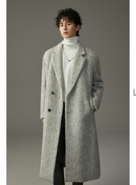 w2x冬季重磅加厚水波纹大长款绵羊毛大衣男中长款高级感妮子外套