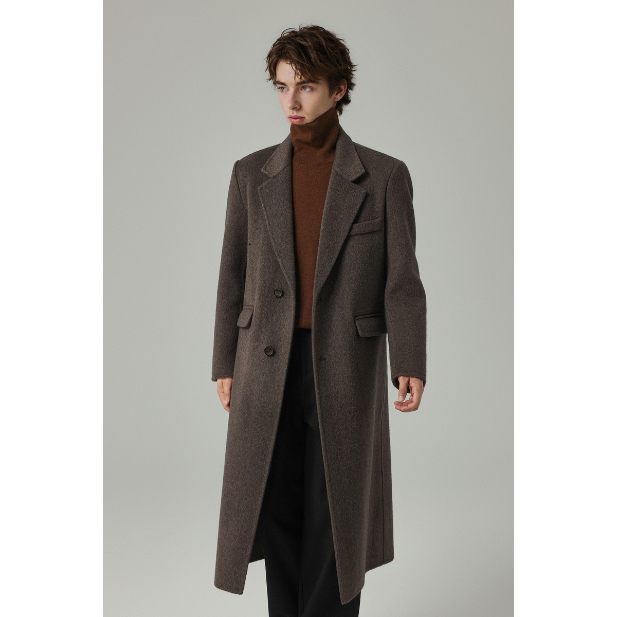 w2x冬季加厚西装双面呢羊毛呢大衣男士长款新款高端风衣过膝外套