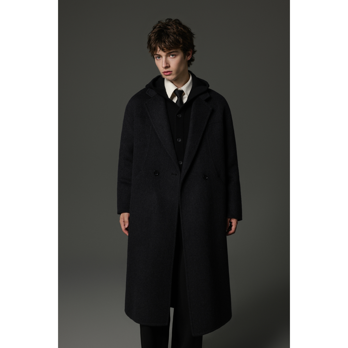 w2x男士外套秋冬款双面呢子羊毛大衣男款加厚风衣宽松落肩款百搭