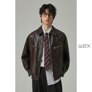 休闲黑色机车服 皮衣外套男高级感痞帅皮夹克美式 w2x2025秋季 新款