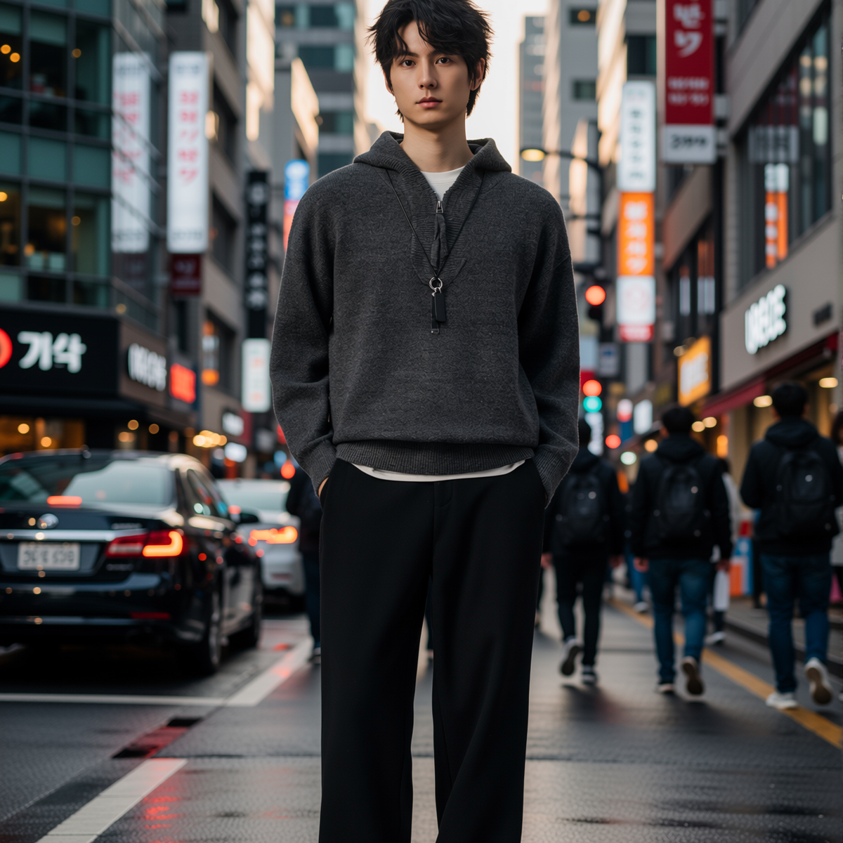 w2x超好看毛线衣连帽秋冬季新款加厚内搭打底衫休闲毛呢针织衫男