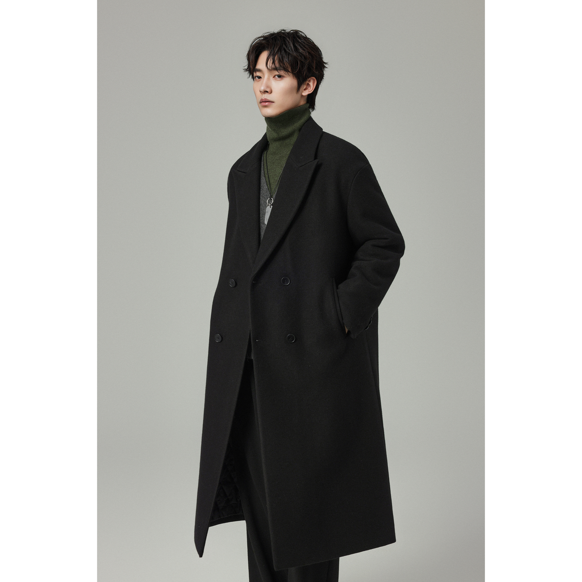 w2x高端轻奢毛呢子大衣冬季2025新款男士外套加厚中长款风衣男装