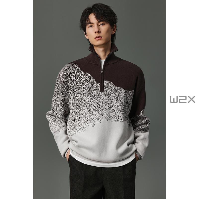 光暮烟迹毛衣半开拉链针织衫