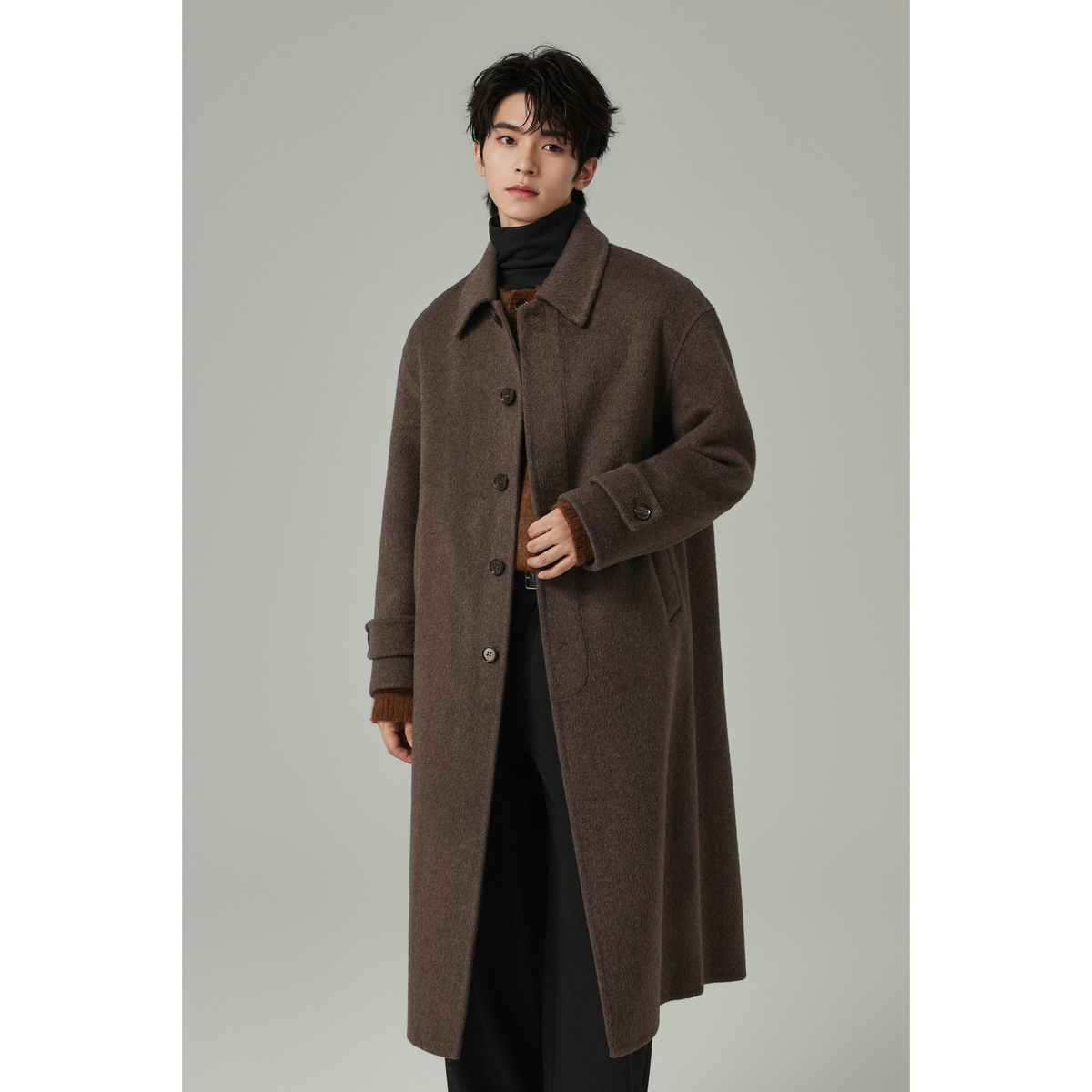 W2X高端行政男士冬季风衣 加厚长款双面呢纯毛毛呢大衣外套高档