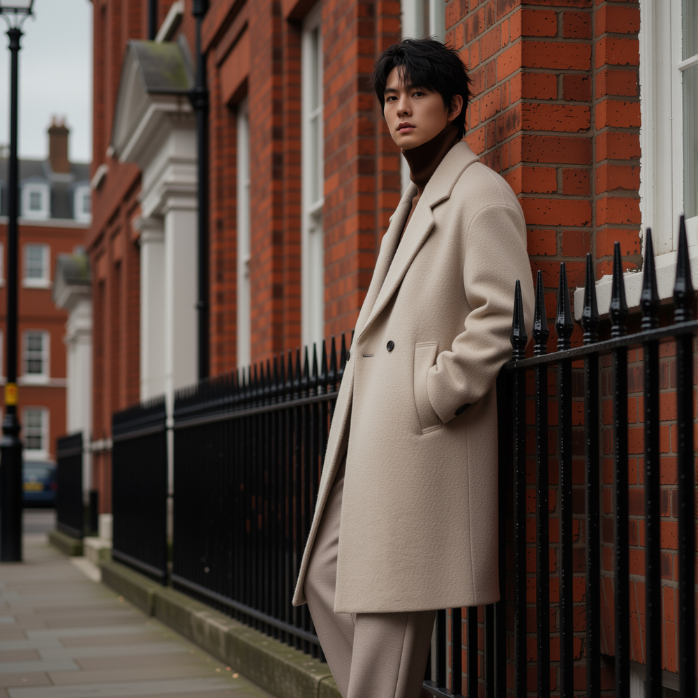 w2x复古老钱风羊毛呢外套加厚冬季男士风衣中长款保暖羊驼毛大衣