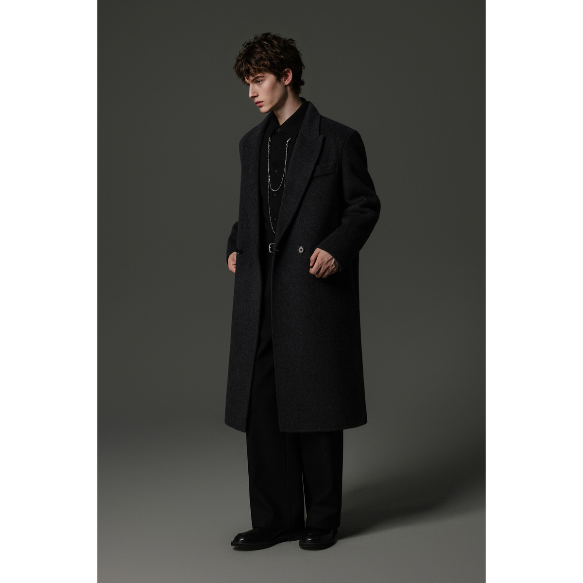 w2x冬季纯羊毛呢子大衣带垫肩加厚中长款风衣男士西装外套高级感