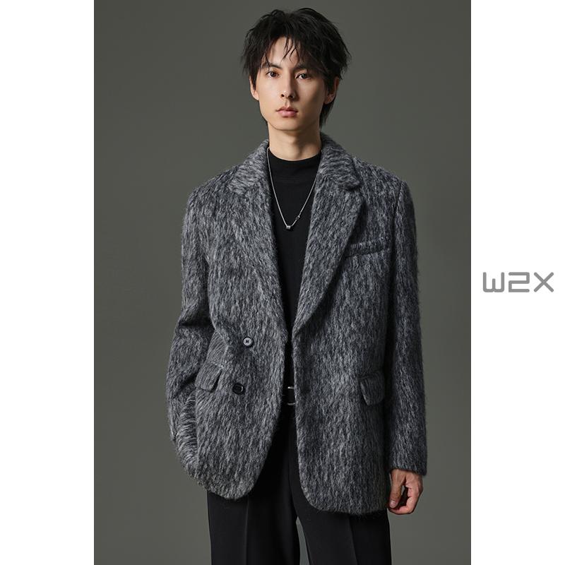 水波纹加厚羊毛呢休闲西装