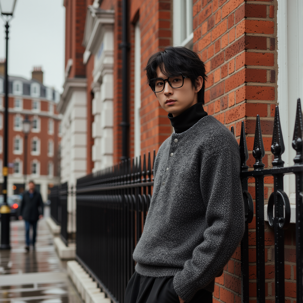 w2x时尚羊毛针织上衣男士毛衣秋冬季新款打底衫内搭假两件加厚款