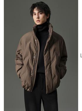 w2x2025冬季新款新国标羽绒服男短款立领面包服设计感休闲外套潮