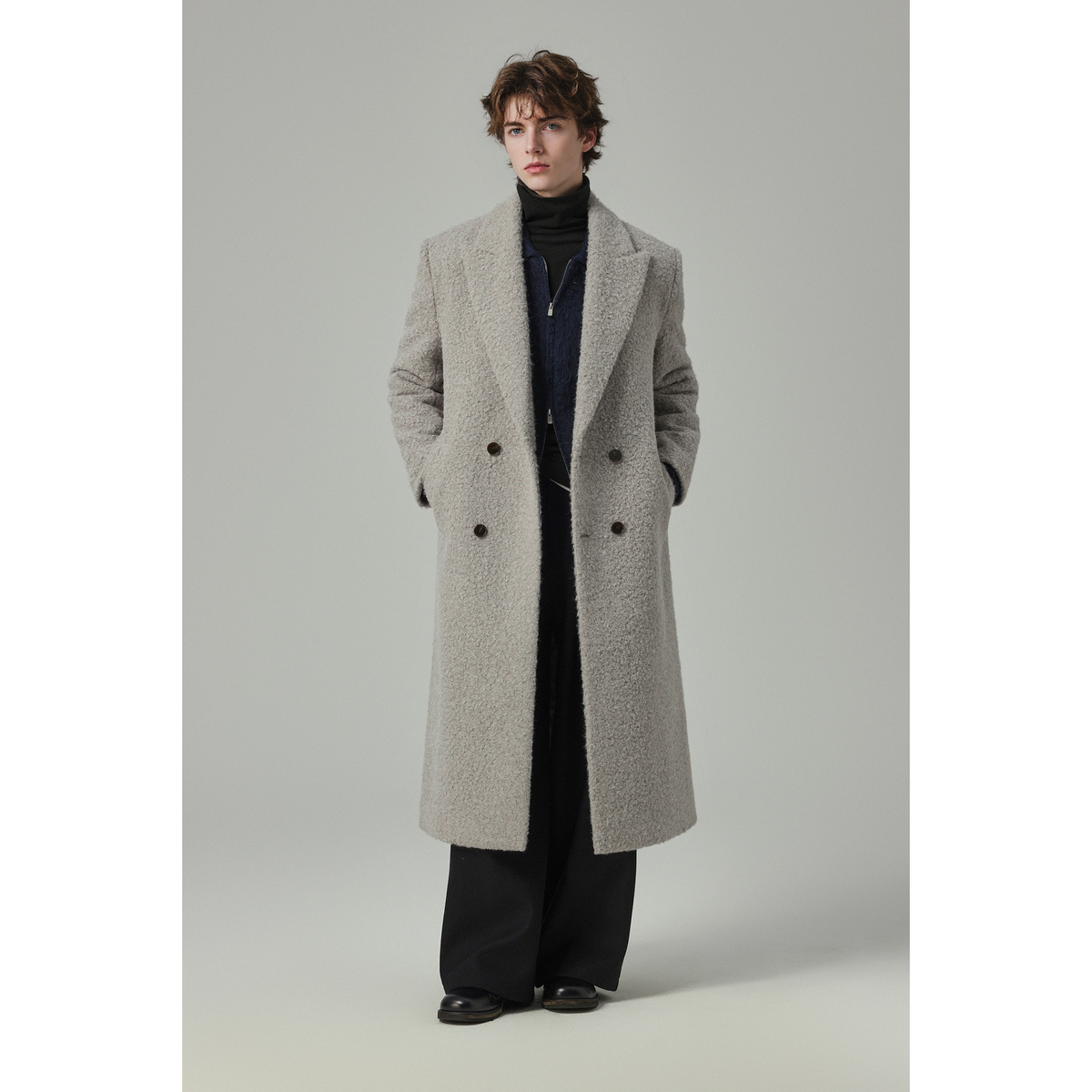 w2x2025冬季新款毛绒呢子外套毛呢大衣加厚风衣过膝时尚休闲男装