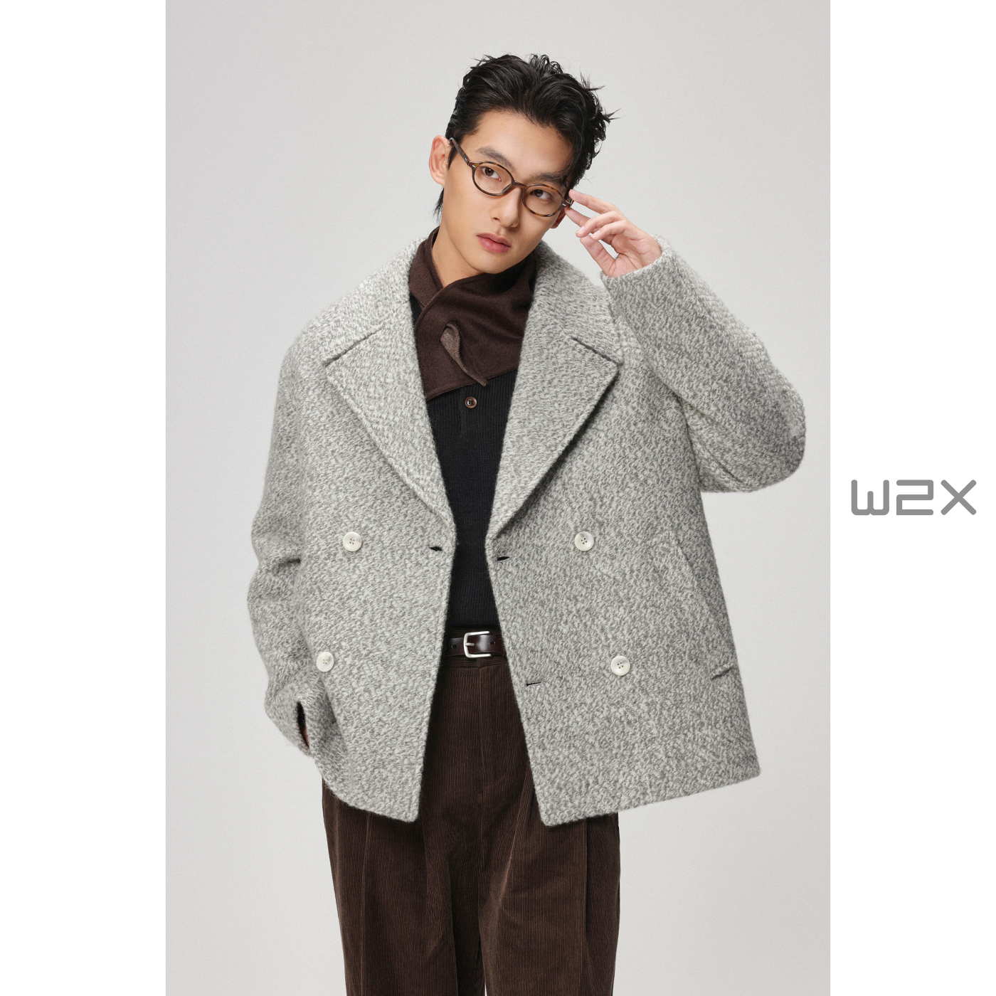 加厚针织羊毛呢大衣男短款