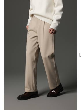 w2x冬季加厚碳素磨毛处理毛呢休闲裤男直筒宽松垂坠感长裤子男裤