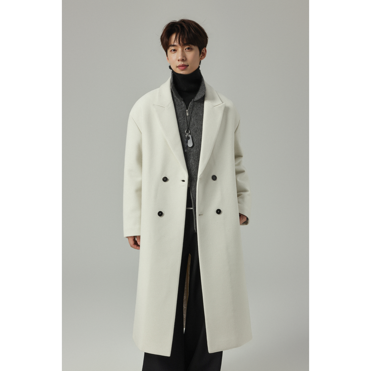 w2x简约毛呢子大衣冬季新款男士外套加厚男装过膝中长款风衣冬装