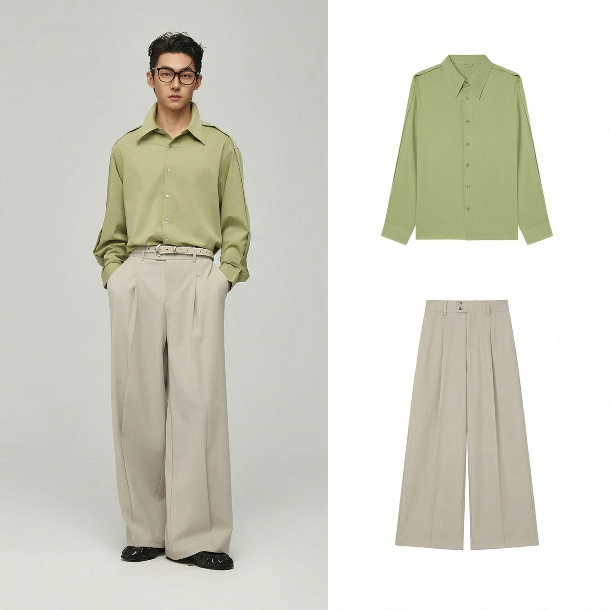 w2x春季新款法式长袖衬衫休闲长裤子男装高级感穿搭一整套搭配,男装,衬衫,淘宝优惠券,粉丝福利购,淘宝优惠卷