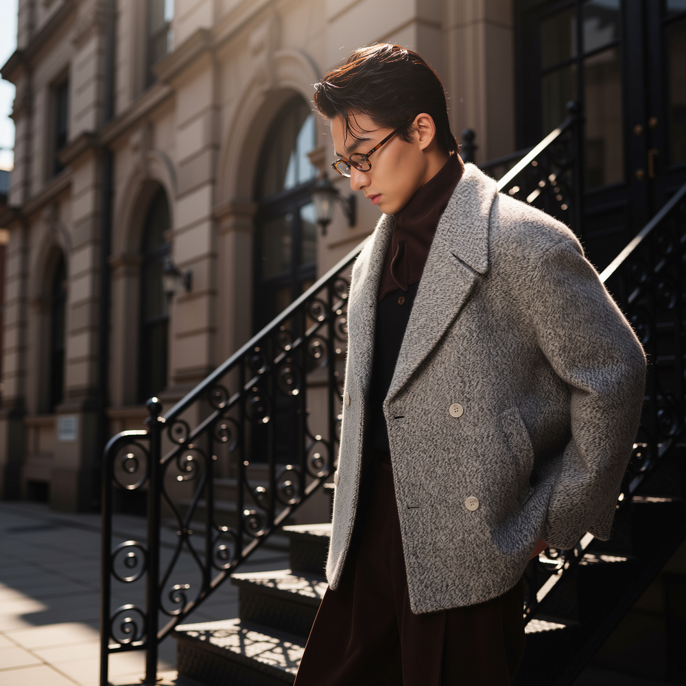 w2x冬季羊毛呢大衣加厚时尚气质新款男士短款呢子冬装西装外套男