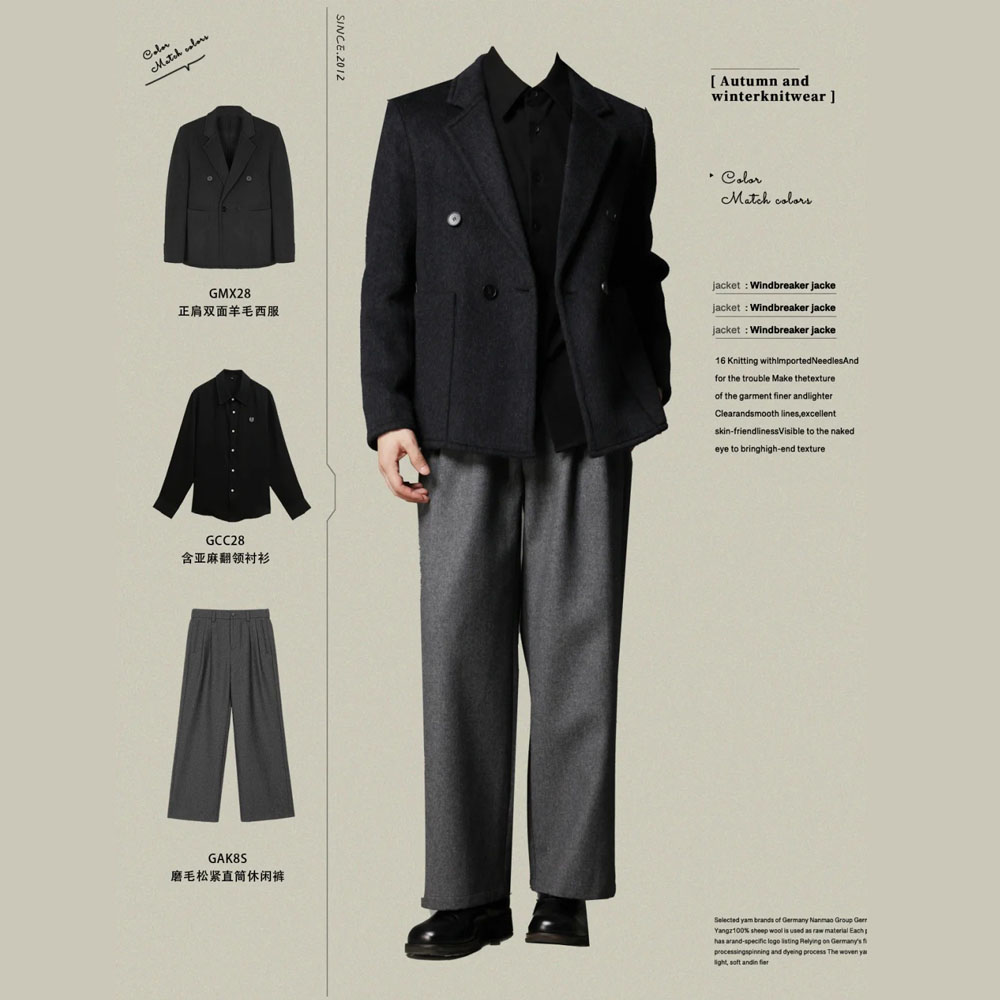 w2x美式复古双面羊毛呢外套秋冬季保暖西装加厚西服呢子大衣男装