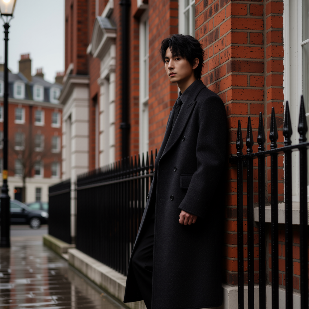 w2x冬季新款100%羊毛呢大衣男士中长款风衣外套加厚男装双面呢潮