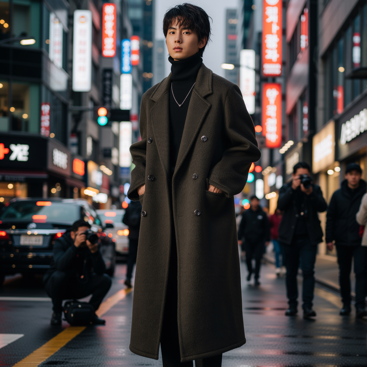 w2x秋冬季气质帅气双面呢羊毛呢大衣男士风衣男装加厚过膝外套男