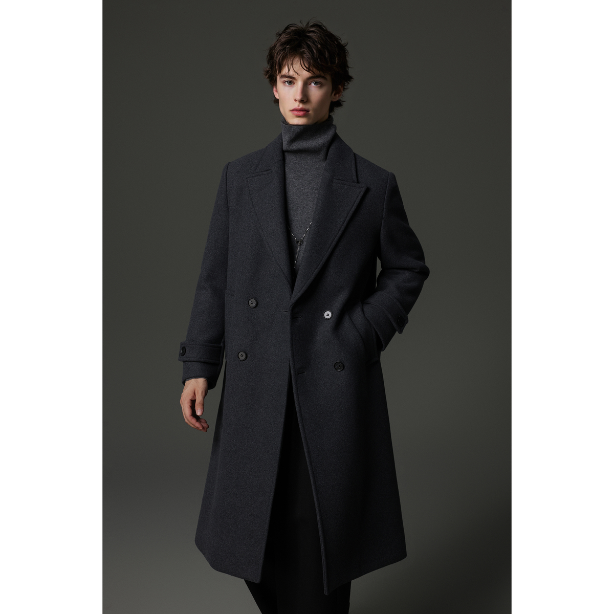 w2x2025冬季新款双面呢大衣男士羊毛外套加厚中长款风衣男装保暖