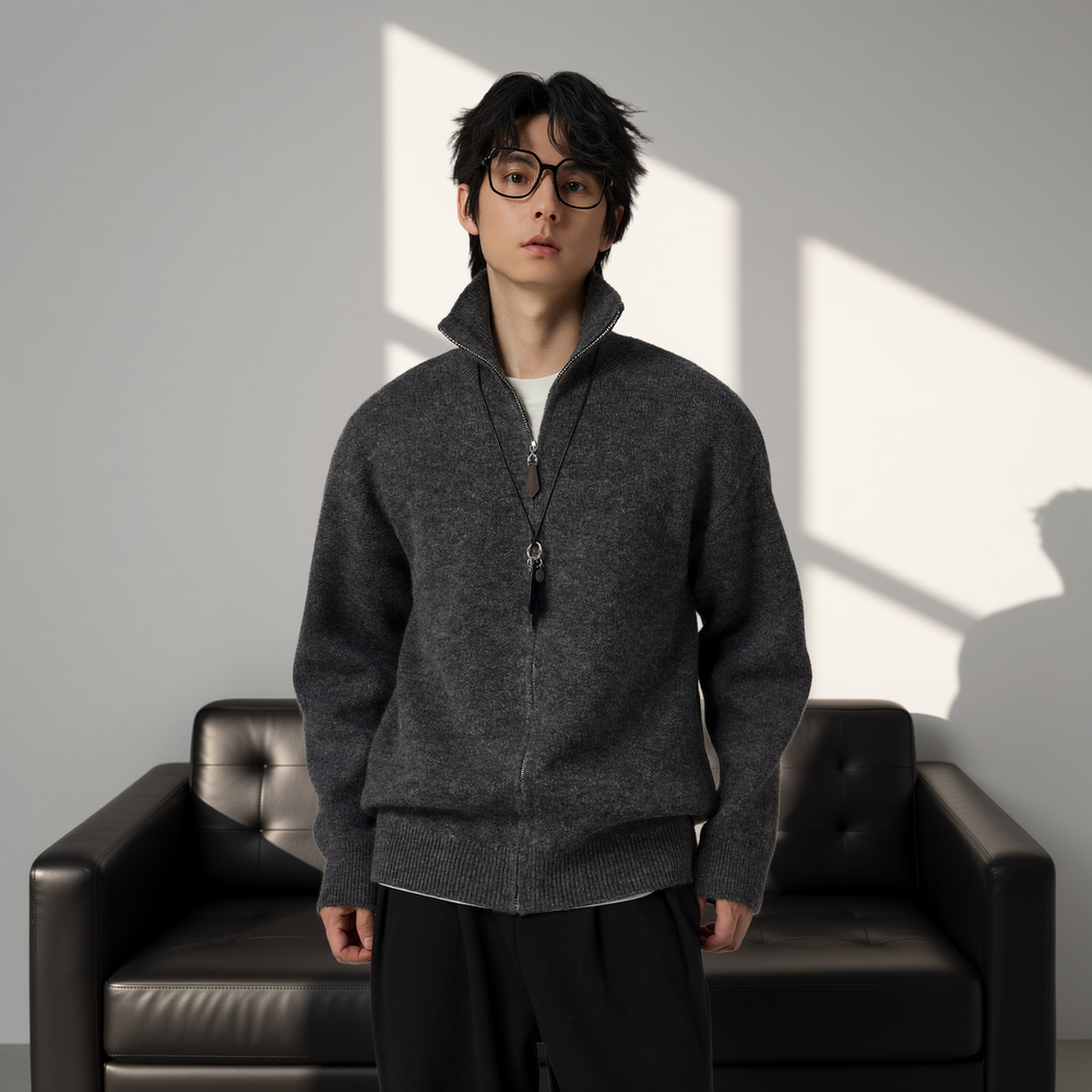 w2x轻奢风秋冬季针织开衫男士毛衣加厚线衣上衣男双面羊毛呢外套