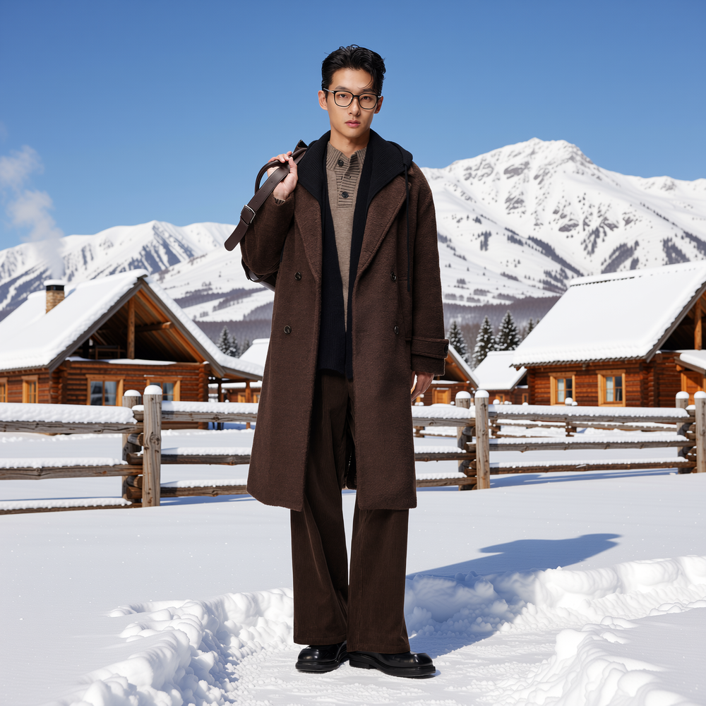 w2x高端加厚双面呢大衣男士冬季中长款风衣冬装羊毛呢子西装外套