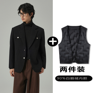 w2x西服可选90白鹅羽绒服内胆秋冬加厚保暖高级感痞帅西装 外套男