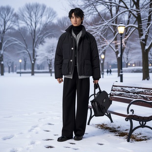 新款 冬装 男装 男士 加厚外套男 短款 w2x高端休闲90白鸭绒羽绒服冬季