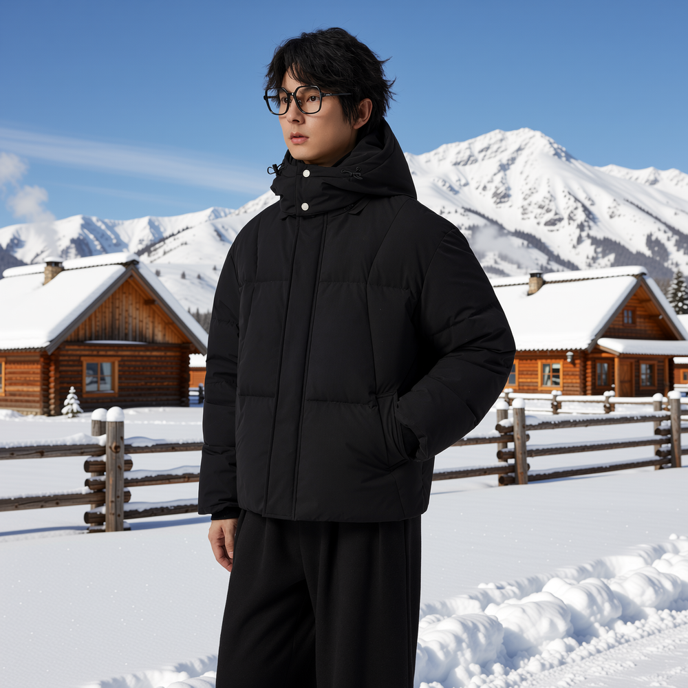 w2x冬季帅气90白鸭绒羽绒服轻薄加厚冬季新款面包服外套连帽男款