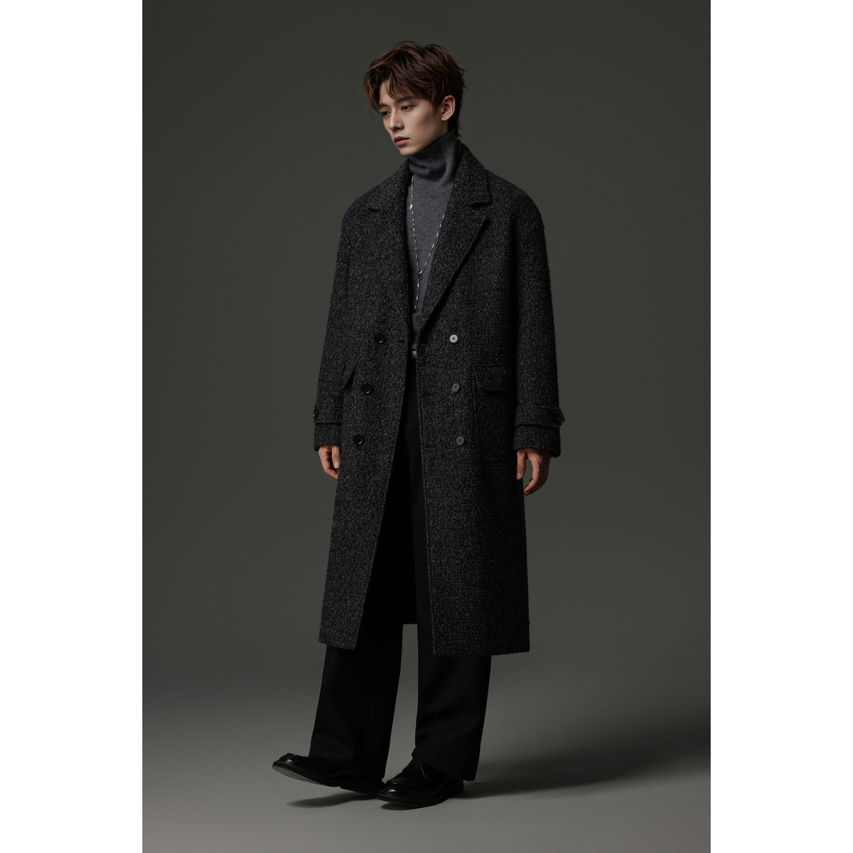 w2x秋冬季长款西装外套加厚羊毛呢大衣男款风衣保暖男装商务休闲