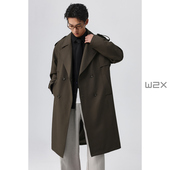 大衣潮 外套高级感宽松猎装 w2x春秋季 高密加捻细斜纹风衣男中长款