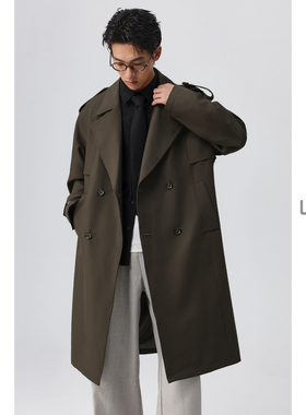 w2x春秋季高密加捻细斜纹风衣男中长款外套高级感宽松猎装大衣潮