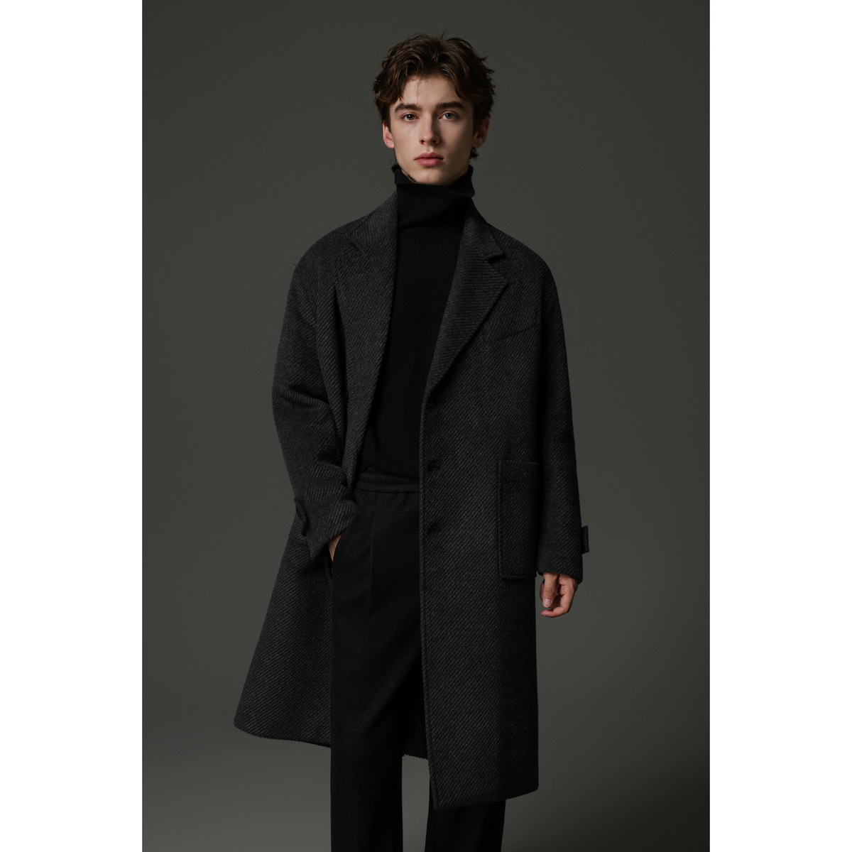 w2x秋冬季羊毛呢大衣外套男加厚男装时尚休闲风衣中长款商务西装