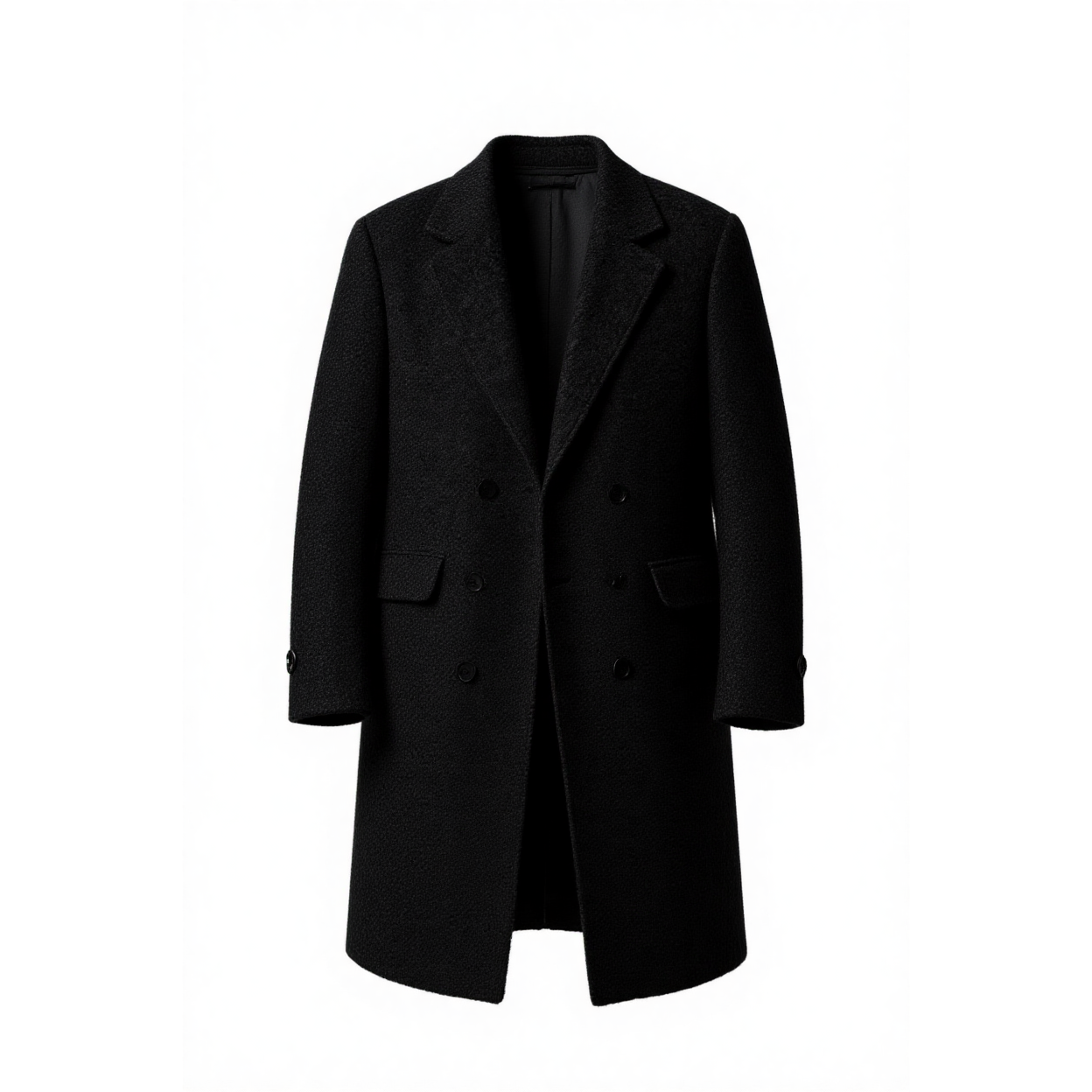 w2x男女秋冬款高档大衣毛呢外套呢子风衣中长款双面呢黑色2025款