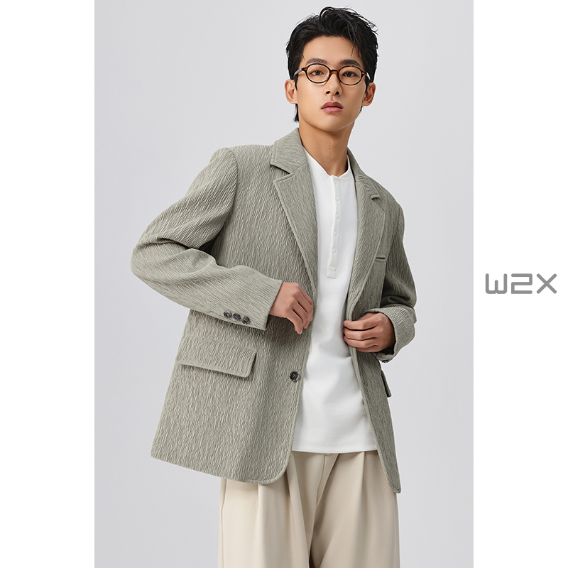 竹节纹提花简约休闲西装外套男