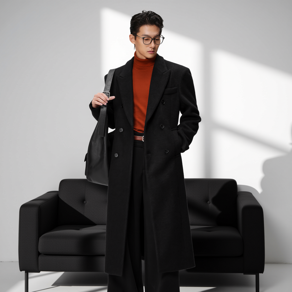 w2x流行冬季羊毛呢大衣新款男士冬装西装外套加厚男装中长款风衣